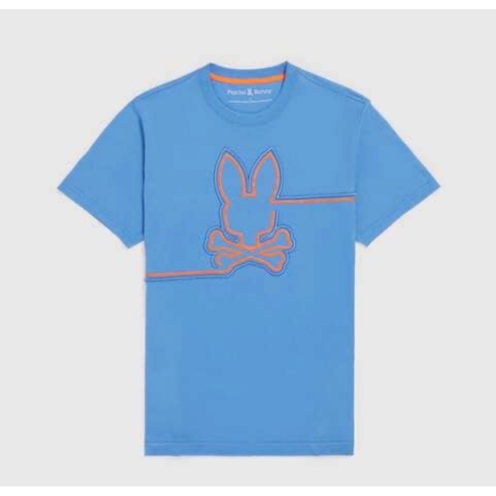 Psycho Bunny Kids Chester Embroidered Graphic Tee Blue Orange Size 10-12 M